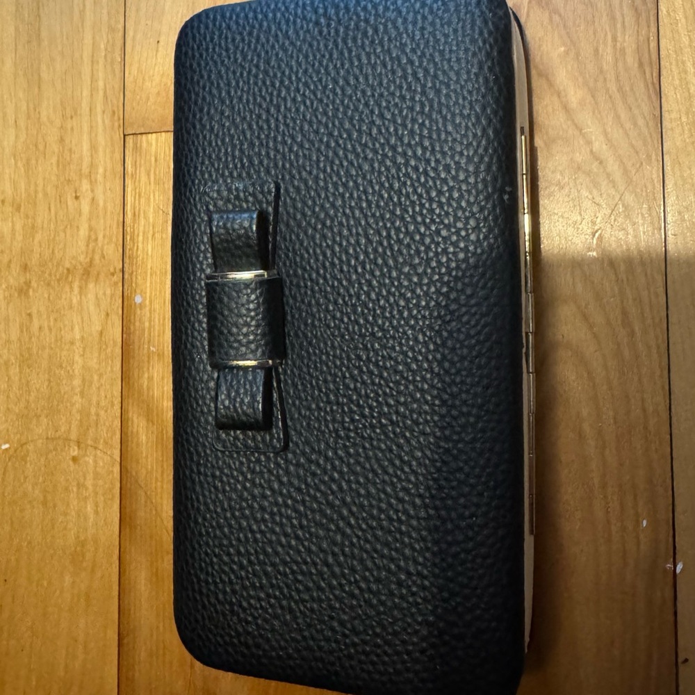 Lise Watier Black Textured Clutch with Bow Accent